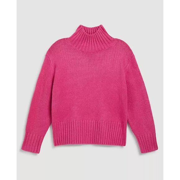 ANN TAYLOR Mock Neck Pullover Sweater S Bright Pink Ribbed Knit Relaxed Fit - Picture 4 of 9